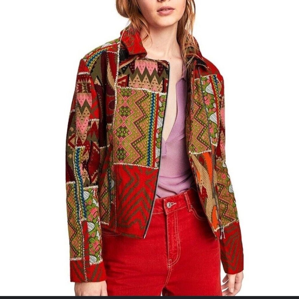 Zara patch work emboridry multi color bikers jacket size S